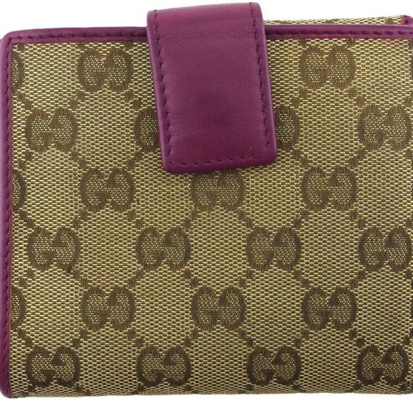 GUCCI W Hook Wallet GG Canvas Beige Canvas ~ Leather Auth Used T19671 - Picture 4 of 10